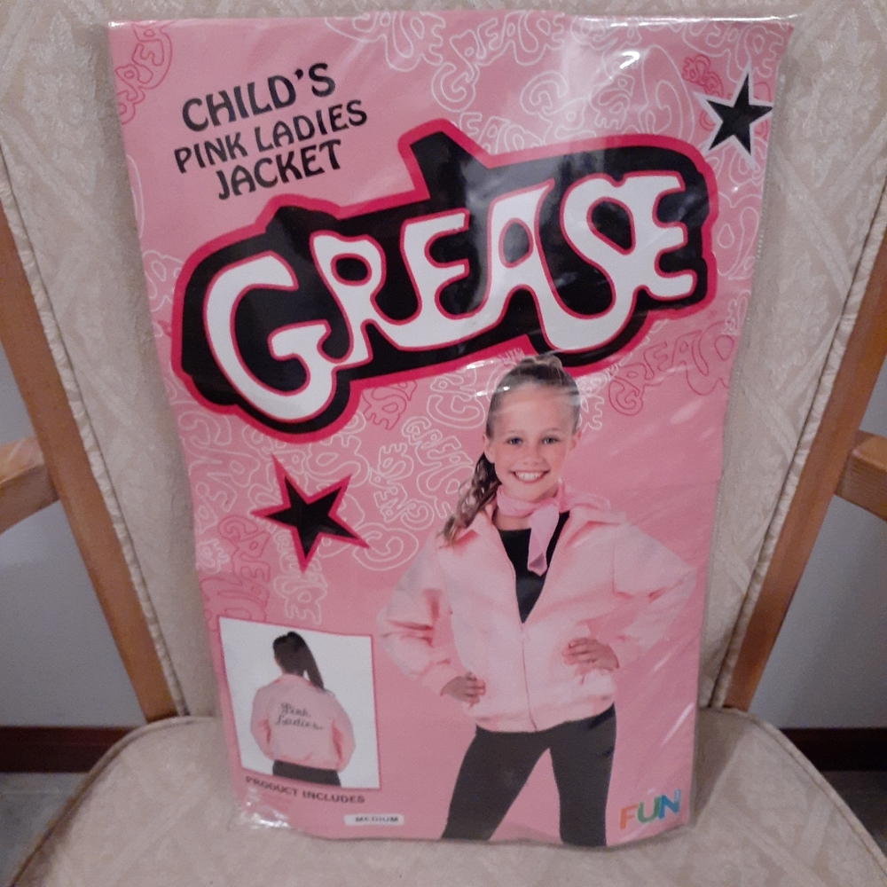 Halloween costume: Child's Grease Pink Ladies Jacket: (Jacket and pink scarf)